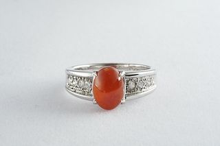 Natural red jadeite and diamond 14K ring