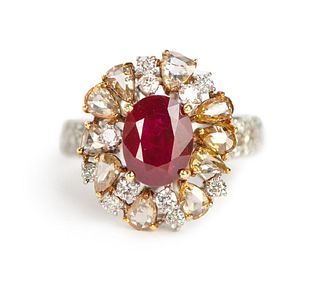 3.01 carats ruby and diamond ring with report