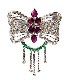 Ruby and emerald diamond butterfly brooch/pendant