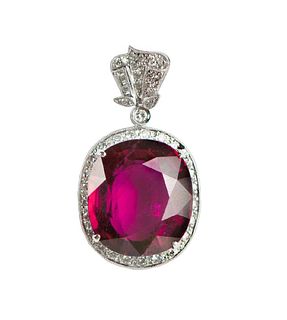 22.3 carats rubellite and diamond pendant with GIA