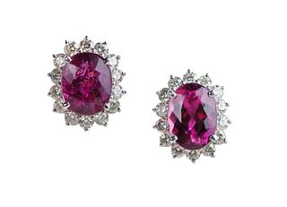 Pair of rubellite and diamond earring with GIA rep