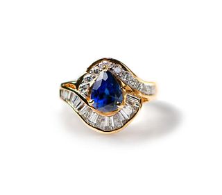 1.5 carats blue sapphire and diamond ring with rep