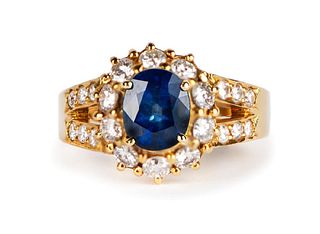 1.75 carats blue sapphire and diamonds ring,report