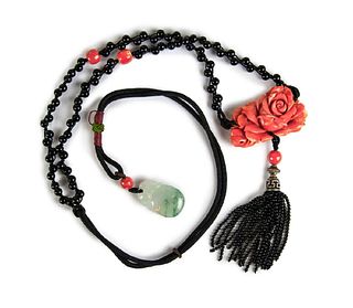 Natural coral, jade and agate handmade necklace