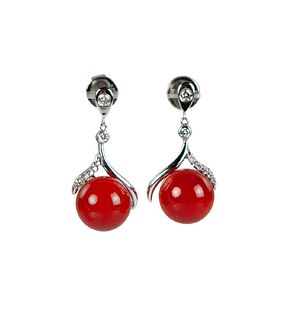 Natural red coral & diamond 18K earring, report