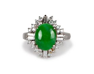 Natural jadeite and diamond platinum ring, report