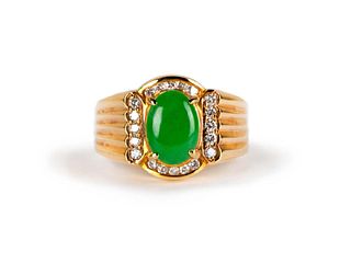 Natural jadeite and diamond 18K ring with report