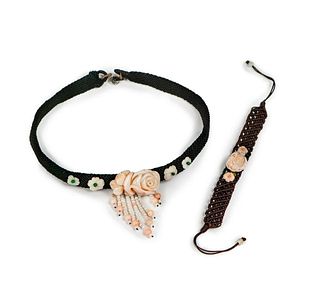 A set of natural coral handmade necklace& bracelet
