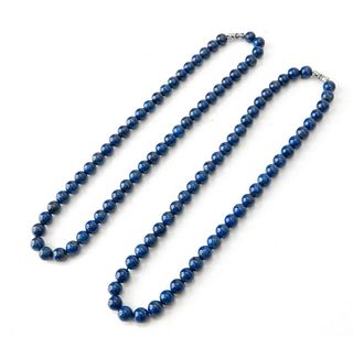 A pair of natural lapis lazuli beads necklace