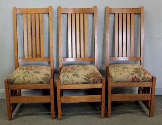 3 Allan Cole Signed Oak Arts & Crafts Style Chairs