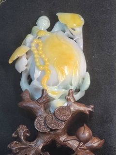 Tri color jadeite carving with report