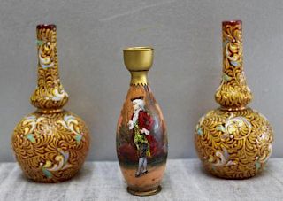 Lot of 3 Miniature Glass Vases Including a Pair