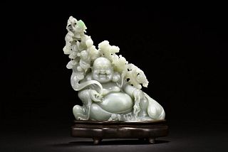 Natural white jade Milefo carving