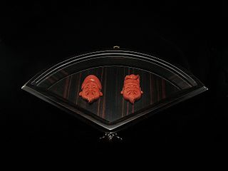 Orange red coral a pair of Japan Gods carving