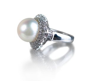 South sea cultuered pearl and diamond18K ring