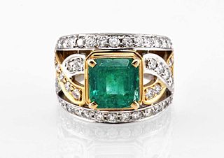 4.08 carats emerald and diamond 18K ring, report