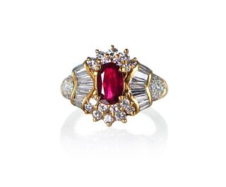 1.21 carats ruby and diamond 18K ring with report