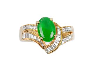 Jadeite and diamond 18K ring with GIA report