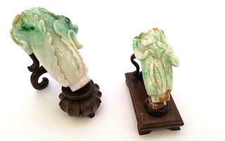 Pair of jadeite Chinese cabbage carving