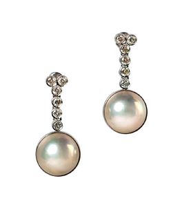 Pair of south sea cultured pearl and diamond 18K e