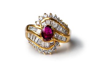 Nautral ruby and diamond 18K ring
