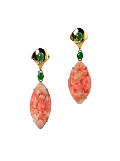 Pair of coral and jade earrings