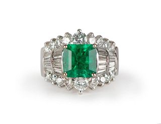2.93 carats columbian emerald and diamond ring