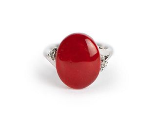Natural red aka coral and diamond 18K ring report