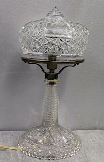 Fine Art Deco Cut Glass Mushroom Form Table Lamp.