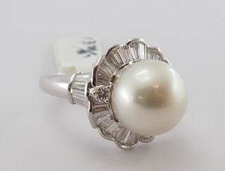 Cultered peal and diamond 18K ring