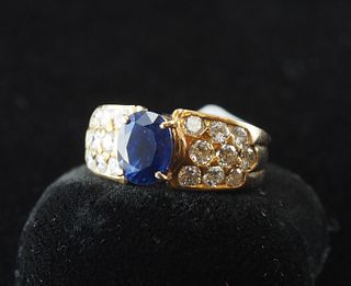 Natural 2.2 carats blue sapphire &diamond 18K ring