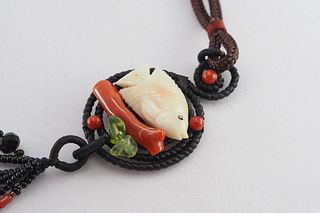 Natural coral, agate and peridot handmade necklace