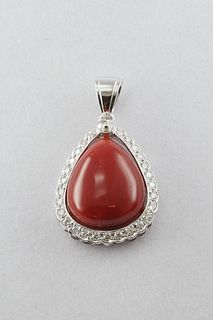 Natural red coral & diamonds 14K pendant, report