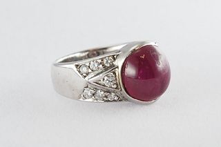 Natural 4.99 carats ruby and diamond ring