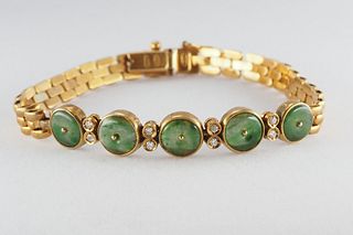 Natural jadeite and diamonds 14K bracelet