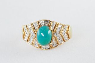 Natural blue chalcedony and diamond 18K ring