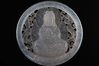 Natural icy jadeite Guanyin ornament