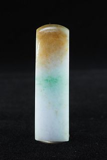 Natural brown, green and white jadeite stamp