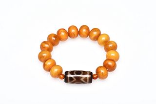 Natural old amber and dizi bead bracelet