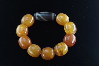 Natural amber and dizi bead bracelet