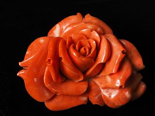 Coral carved rose ornament