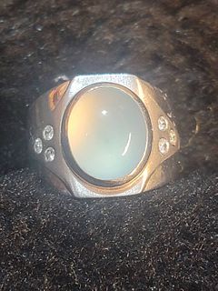 Jadeite and diamond 18K ring with report