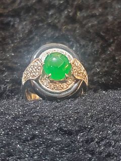 Jadeite and diamond agate 18K ring with report