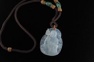 Natural icy jadeite Guanyin necklace