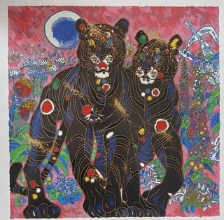 Jiang Tie Feng- Limited Edition Serigraph on canvas "Tigers"