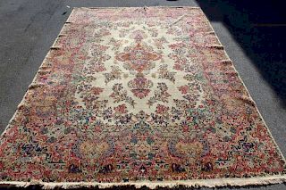 Antique and Finely Woven Roomsize Kirman Carpet.