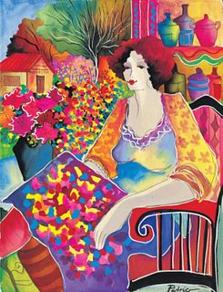 Patricia Govezensky- Original Giclee on Canvas "Lady With Flower View"