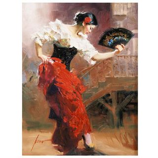 Pino (1939-2010), "Spanish Dancer" Artist Embellished Limited Edition on Canvas, Numbered and Hand Signed with Certificate of Authenticity.