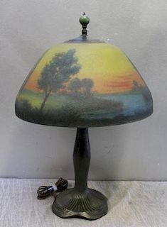 Mo-Bridges Signed Reverse Painted Table Lamp.