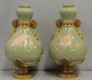 A Fine Pair of Brownfield Paint & Gilt Decorated